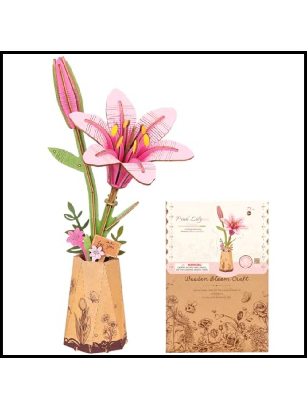 ROBOTIME 3D Wooden Lily Flower Puzzle DIY Craft Kit for Adults Home Decor